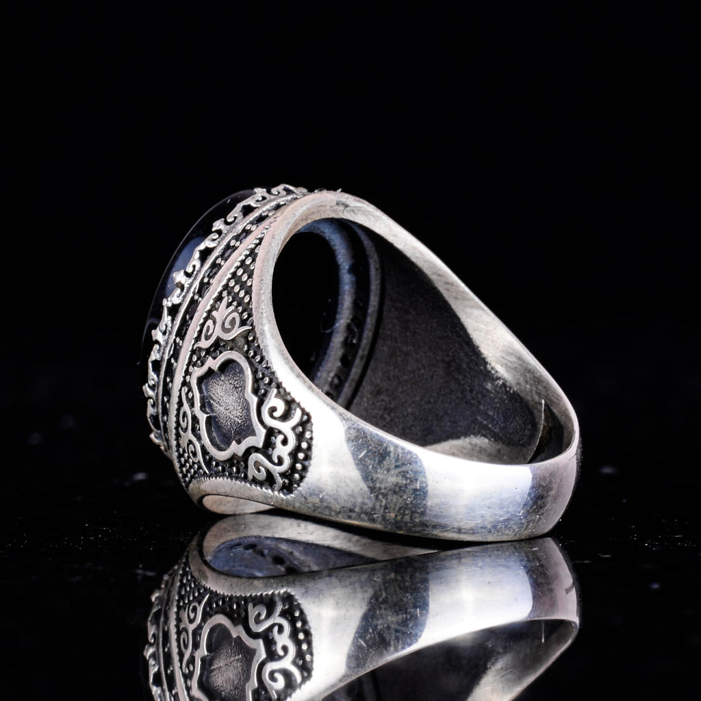 Customizable Monogram Onyx Stone Ring - 925 Sterling Silver — 7