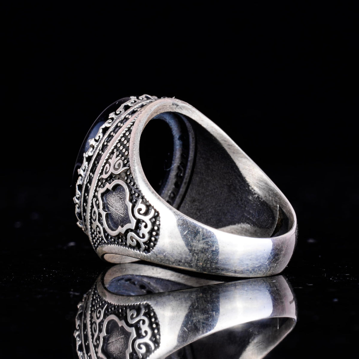 Customizable Monogram Onyx Stone Ring - 925 Sterling Silver — 7
