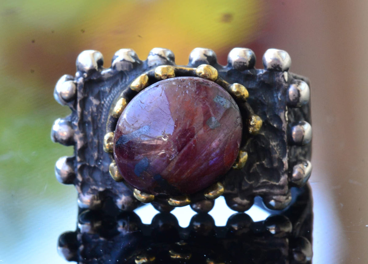 Natural Star Ruby Stone Antique Ring - 925 Sterling Silver Unisex Handmade Ring — 5
