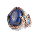 KAMBO Natural Stone Men's Ring – 925 Sterling Silver Bronze Detail Statement Ring – Handmade Ring (Lapis Lazuli)