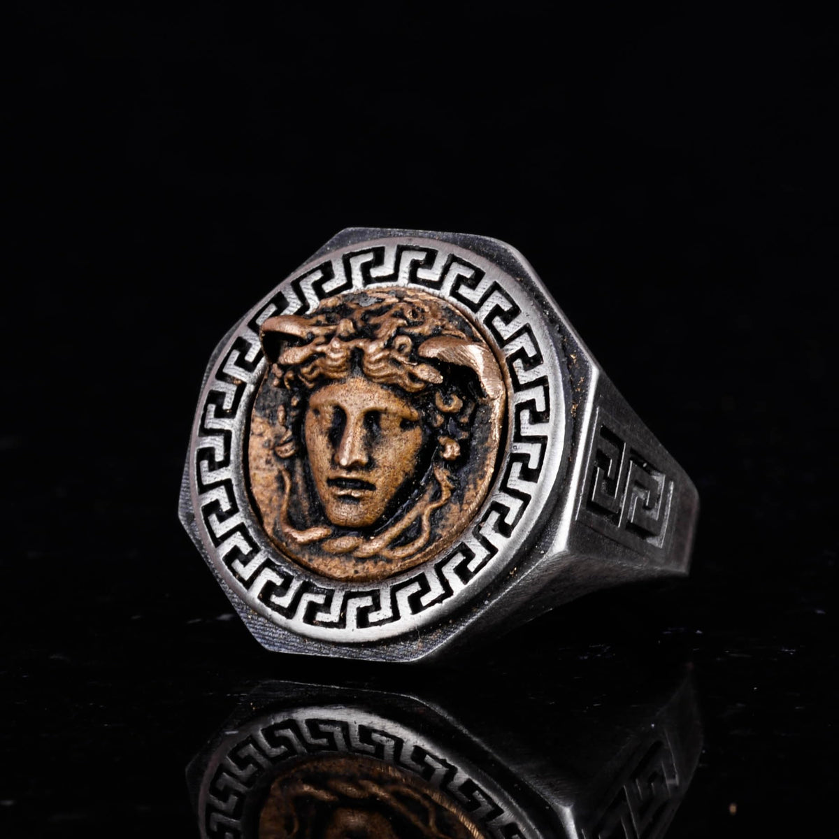 925 Sterling Silver Ring - Greek Key Design Men's Ring - Handmade Medusa Ring — 6