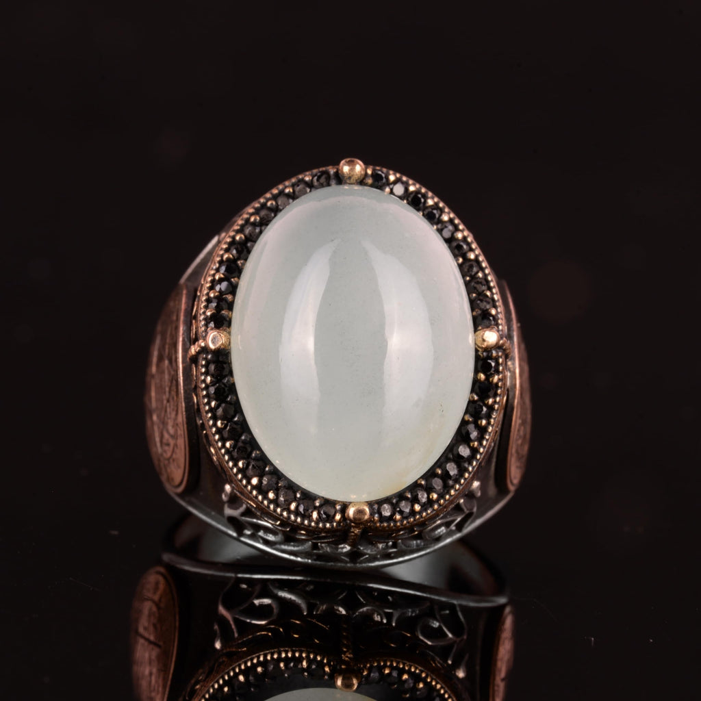 Star of David Ring | Cabochon Aquamarine Stone | 925 Sterling Silver Men's Ring — 4
