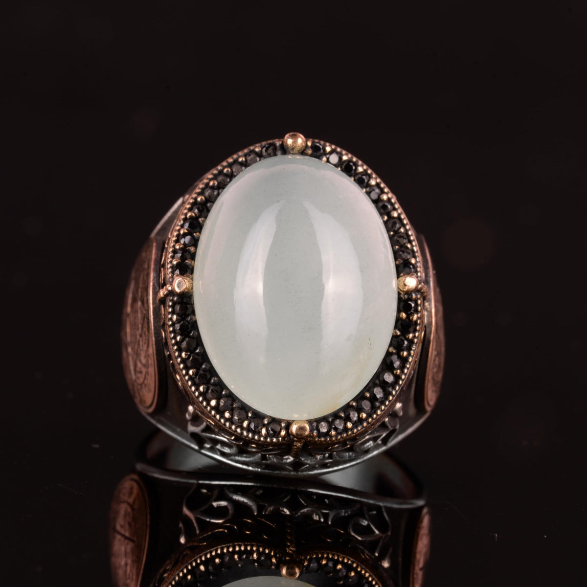 Star of David Ring | Cabochon Aquamarine Stone | 925 Sterling Silver Men's Ring — 4