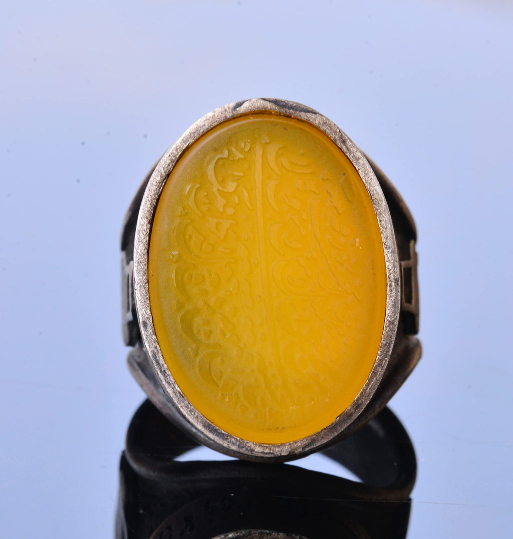 Natural Amber Stone Ring, 10.00 Carat, Islamic Ring, Silver Ring — 5