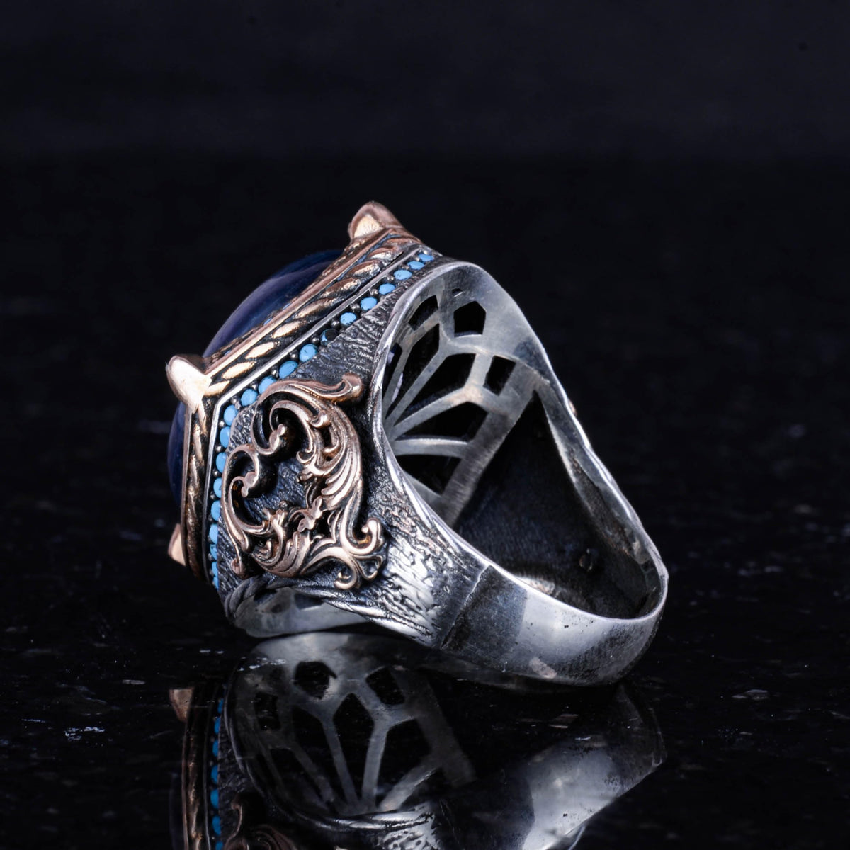 925 Sterling Silver Ring, Handmade Men's Ring with Natural Kyanite Stone, Vintage Design — 7