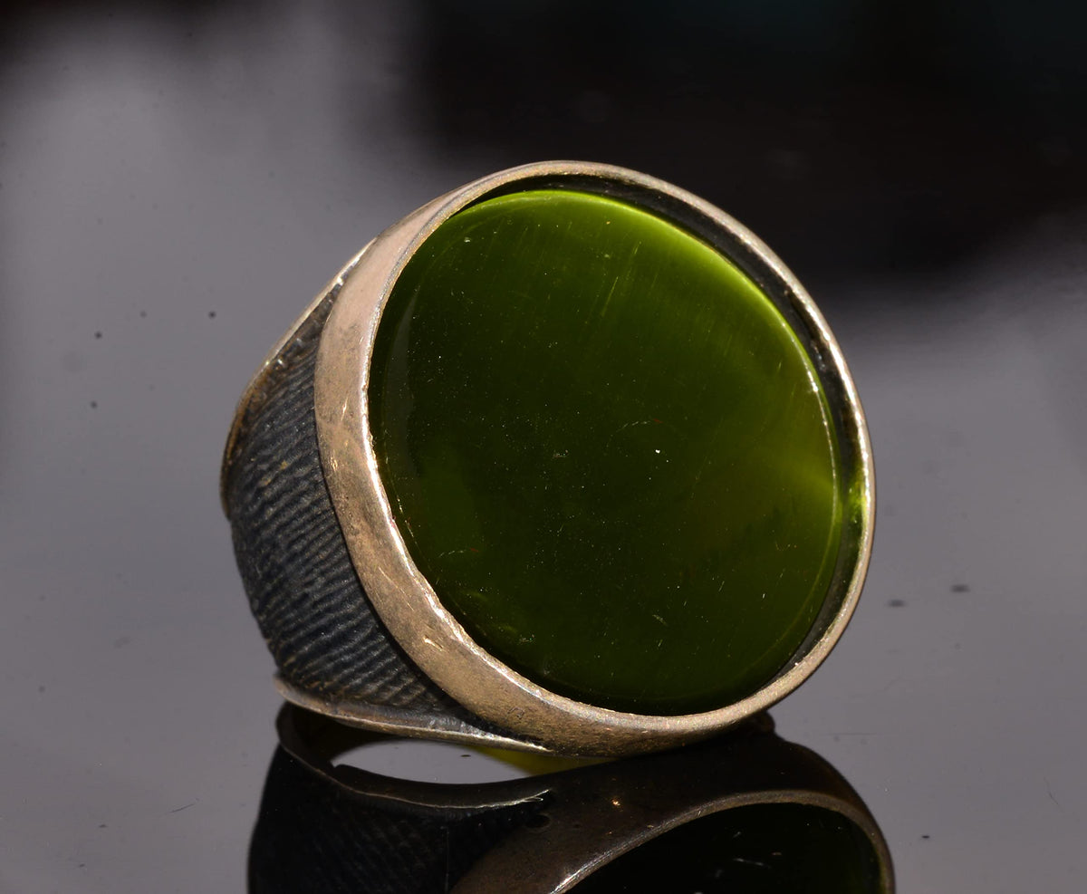 Silver Ring, Big Round Jade Cat's Eye Stone, 925K Silver Ring with Stone — 4
