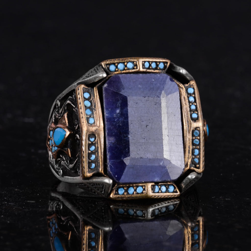 Natural Stone Ring - Handcrafted Ring - 925 Sterling Silver Ring (Blue Sapphire) — 6