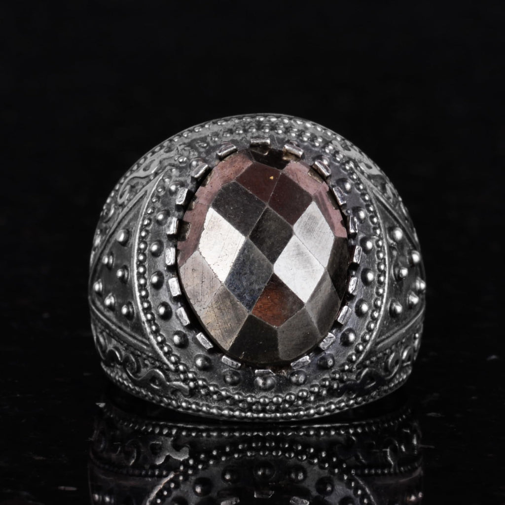 KAMBO Genuine Natural Stone Ring, 925K Solid Silver Men's Ring (Pyrite) — 4