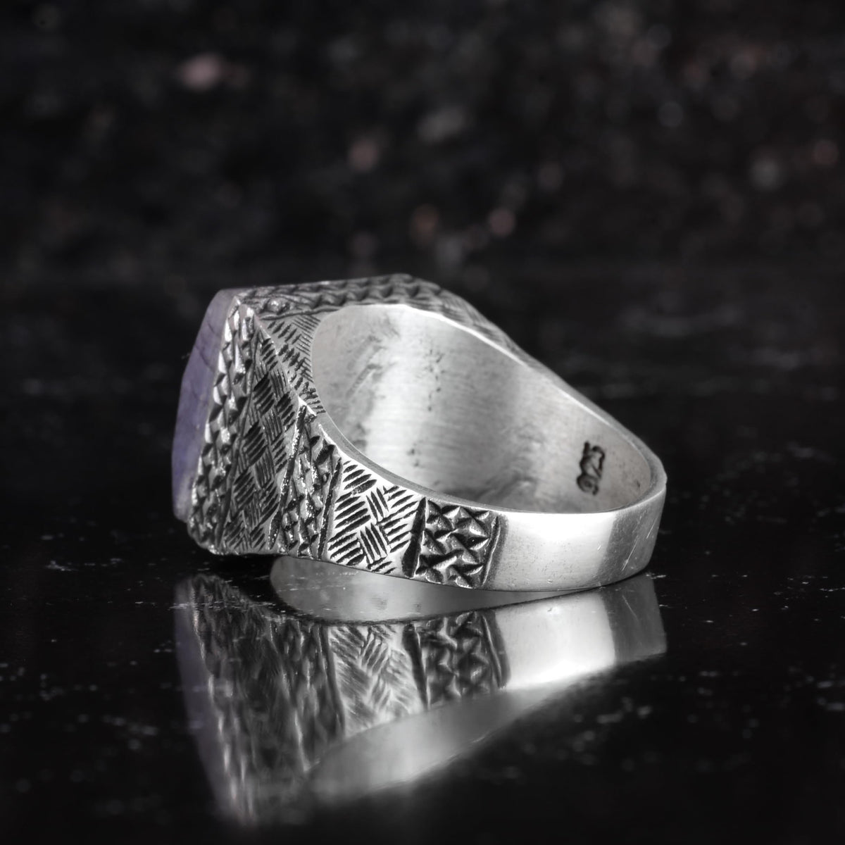 KAMBO Natural Stone Men's Ring 925 Sterling Silver Square Stone Handmade Statement Ring Unique Masculine Jewelry (Yemen Agate) — 7