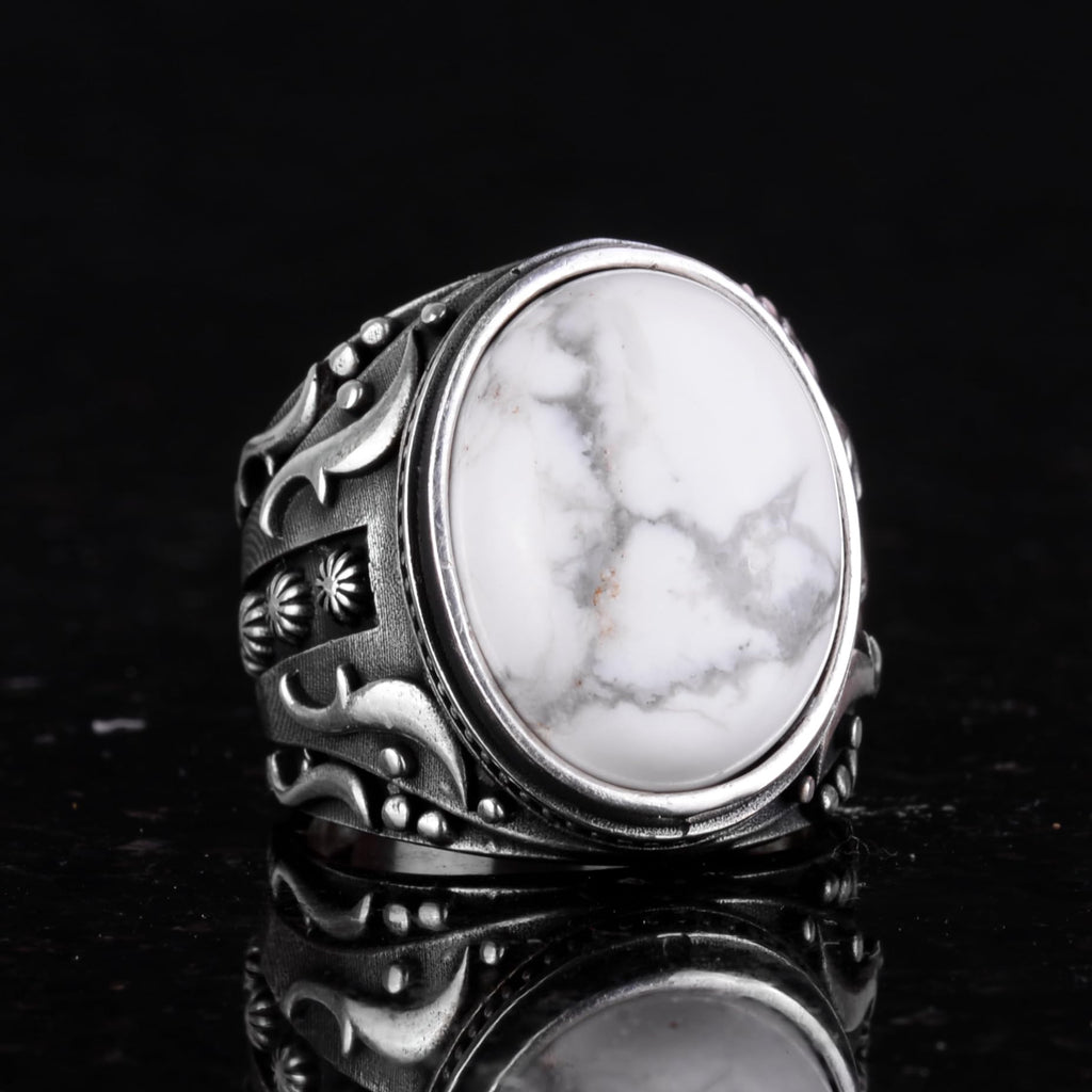 Natural Howlite Stone Silver Ring — 5