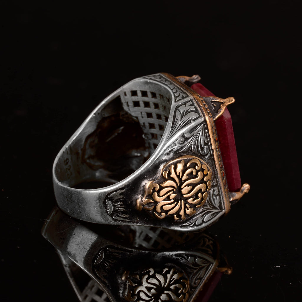 Natural Ruby Stone Men's Ring, Handmade King Ring, 925 Sterling Silver — 7