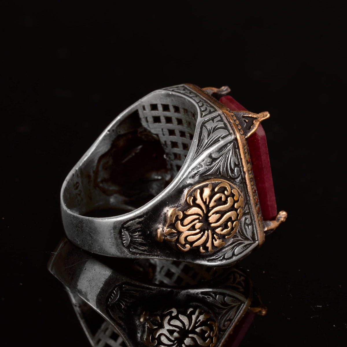 Natural Ruby Stone Men's Ring, Handmade King Ring, 925 Sterling Silver — 7