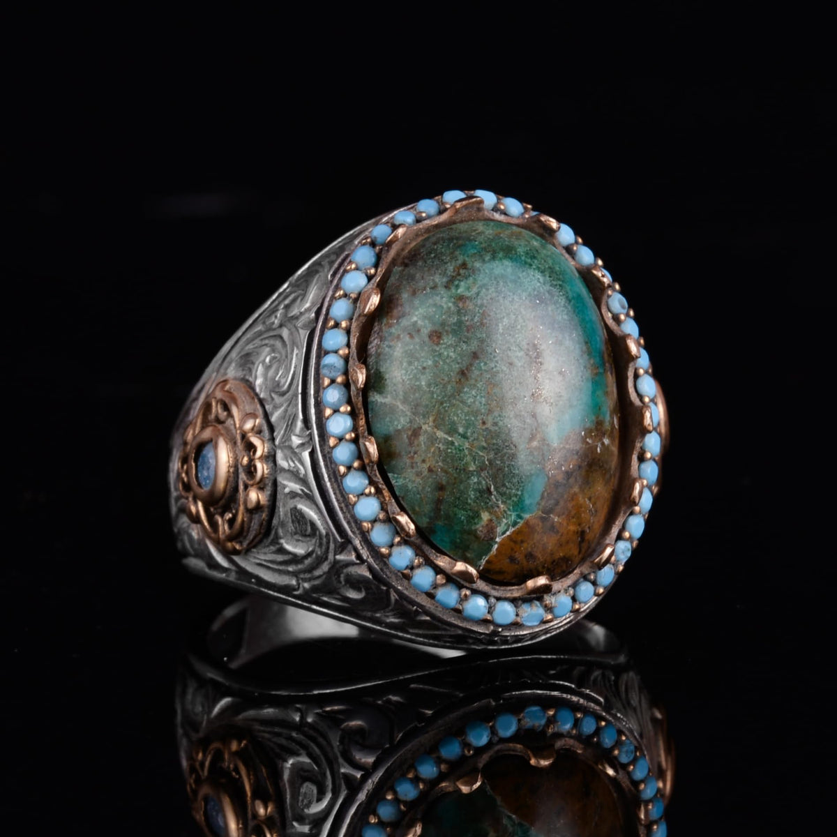 KAMBO Authentic Arizona Turquoise Stone Men's Ring - Natural Stone Handmade 925 Sterling Silver (Model-5) — 5