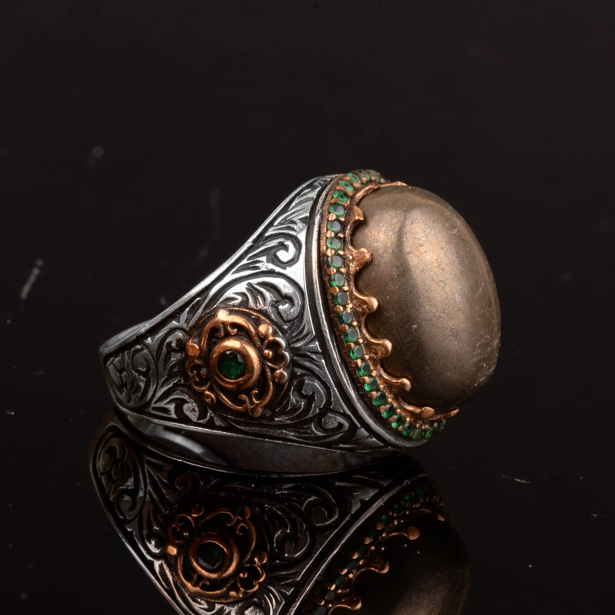Natural Pyrite Stone Ring, Sultan Ring, 925 Sterling Silver Men's Ring — 4