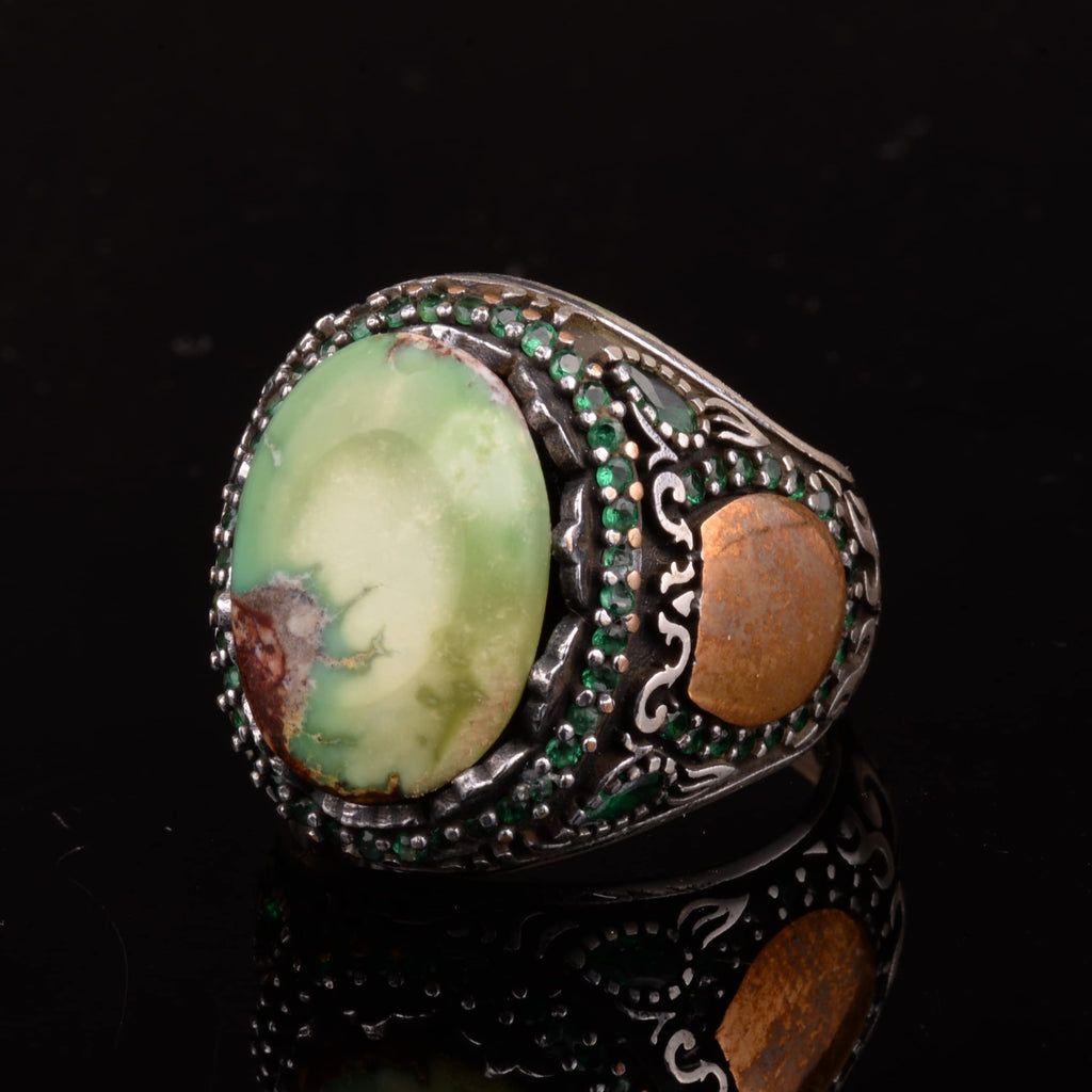 Natural Arizona Turquoise Stone Ring - Minimalist Design, 925 Sterling Silver — 8