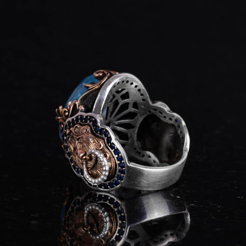 Blue Paraiba Stone Lion Symbol Ring, 925 Sterling Silver — 6