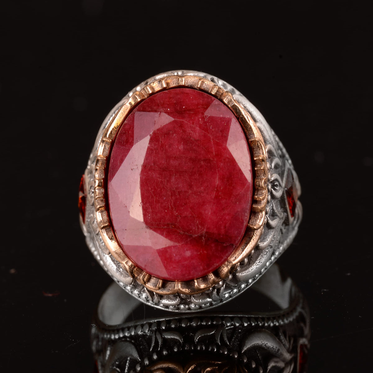 925 Sterling Silver Men's Ring, Natural Ruby Stone Ring — 5