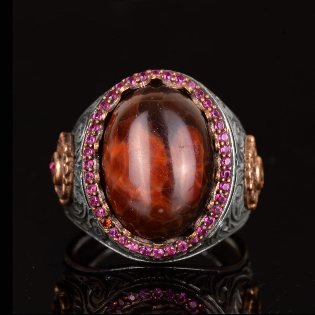 Natural Real Bloodstone Gemstone Ring - Handmade 925 Sterling Silver Men's Ring — 2
