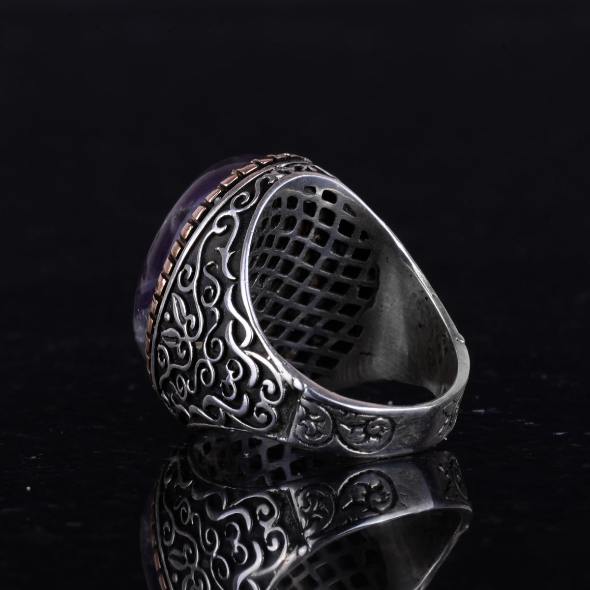 925 Sterling Silver Men's Ring, Natural Amethyst Stone Ring — 6