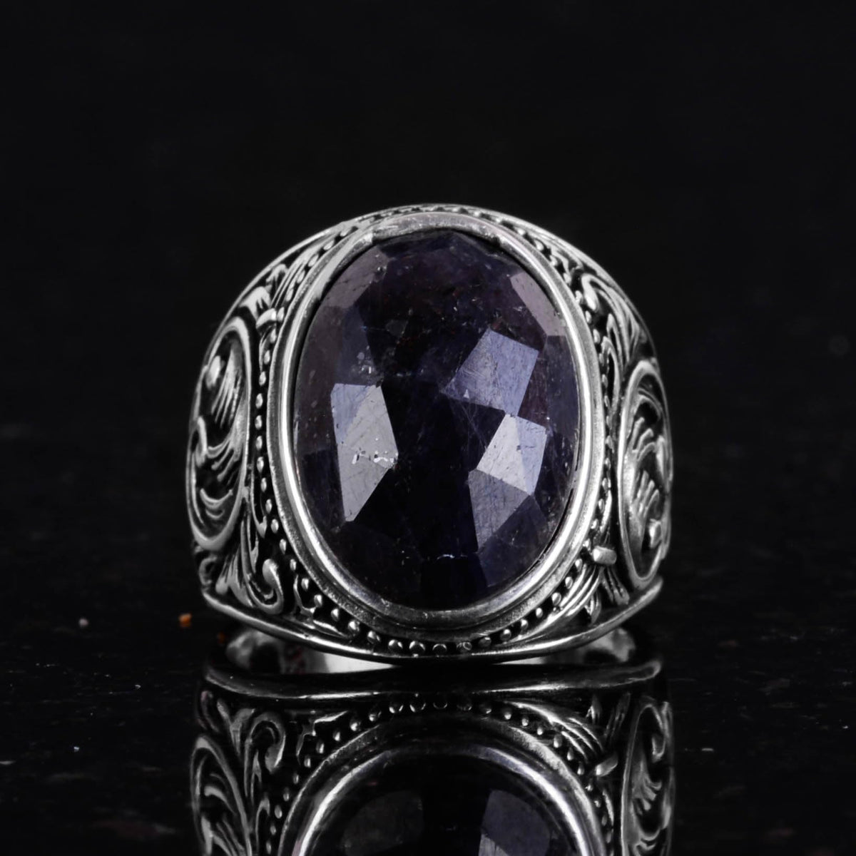 Stylish Blue Sapphire Stone Ring - 925 Sterling Solid Silver Men's Ring - Loyalty and Wisdom Design — 4