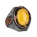 925 Sterling Silver Ring - Natural Yellow Agate Stone Ring (Model-2)