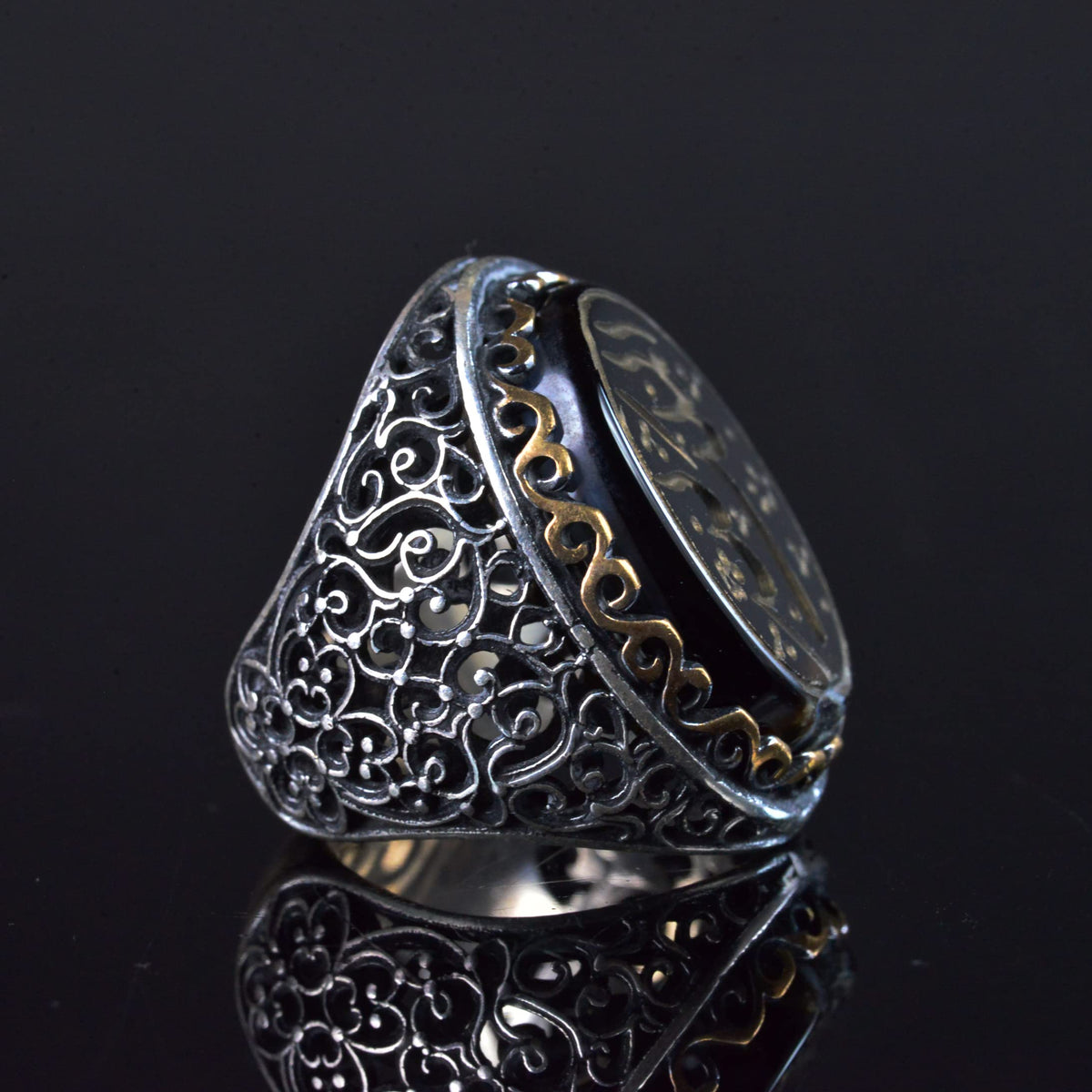 Handmade Islamic Calligraphy Ring - Genuine Amethyst Stone, 925 Sterling Silver — 4