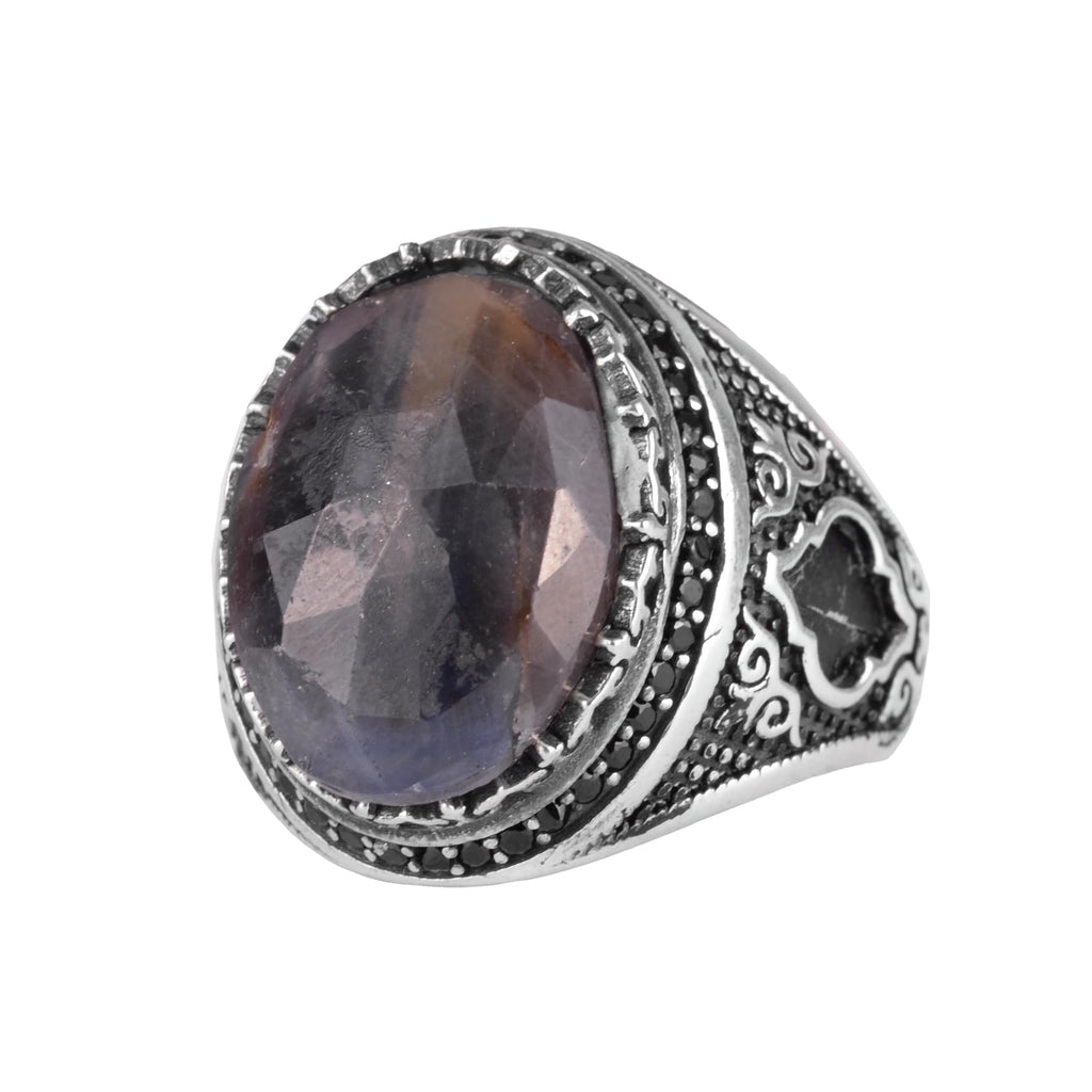 KAMBO Natural Sapphire Men's Ring – 925 Sterling Silver Oval Handmade Stone Statement Ring (Sapphire-5)