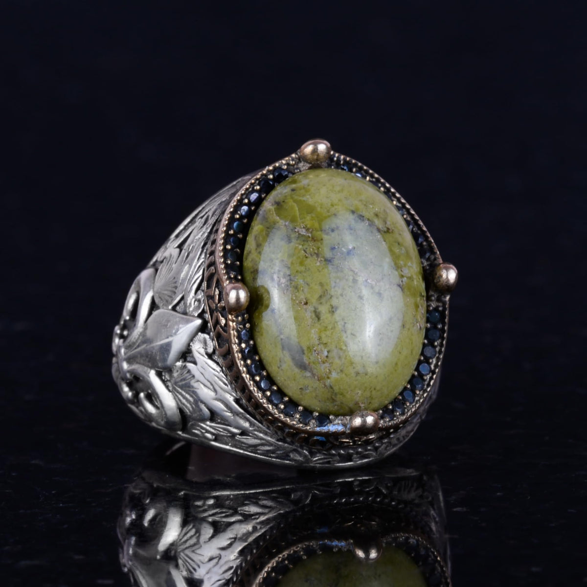 925 Sterling Silver Handcrafted Men's Ring - Available with Various Natural Stones (Unakite) — 2