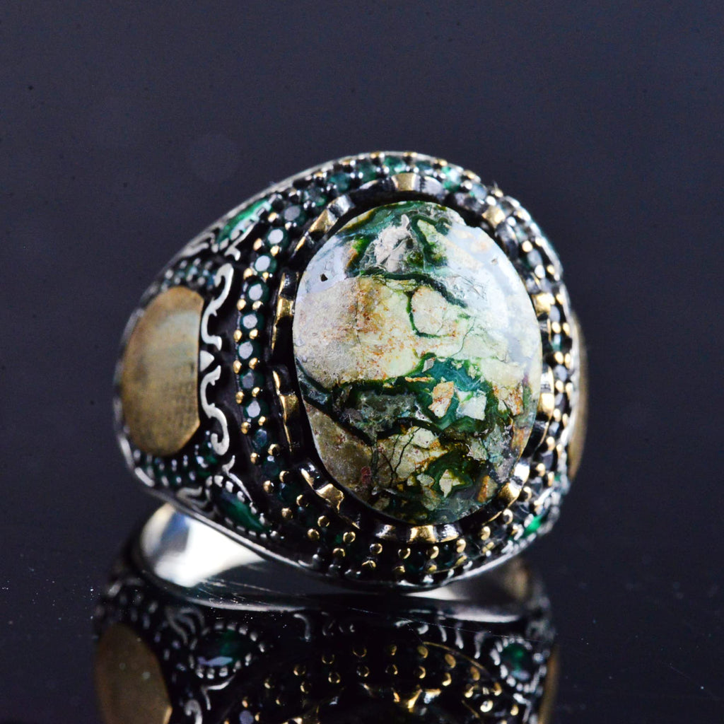Natural Arizona Turquoise Stone Ring, Minimalist Ring, 925 Sterling Silver Men's Ring (Model-2) — 5