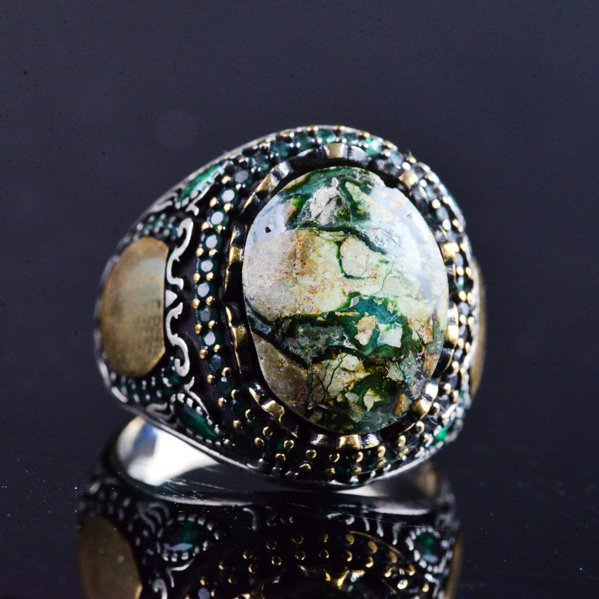 Natural Arizona Turquoise Stone Ring, Minimalist Ring, 925 Sterling Silver Men's Ring (Model-2) — 5