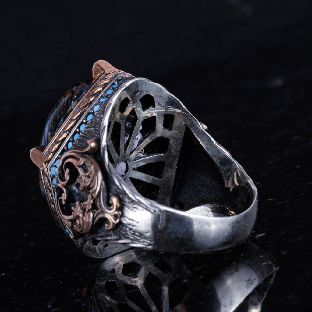 925 Sterling Silver Ring, Handmade Men's Ring with Natural Pietersite Stone, Vintage Design — 7