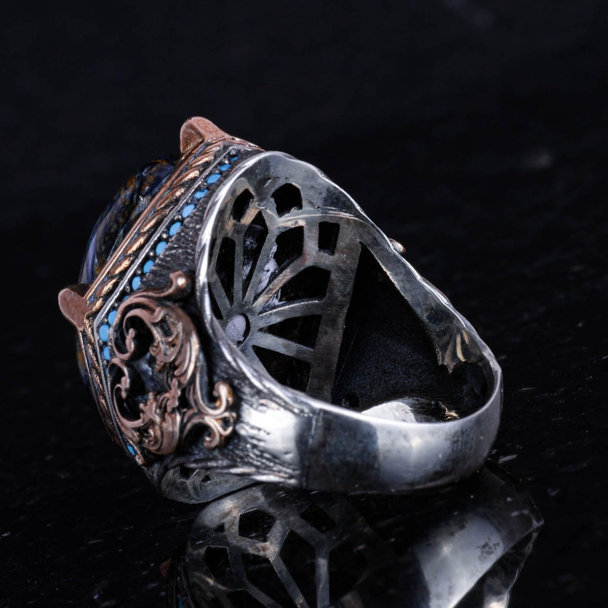 925 Sterling Silver Ring, Handmade Men's Ring with Natural Pietersite Stone, Vintage Design — 7