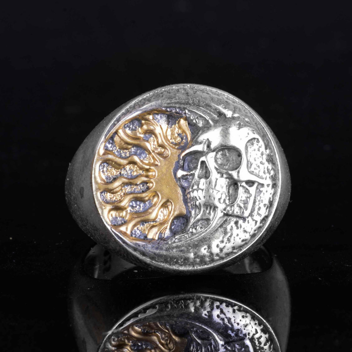 KAMBO 925 Sterling Silver Men's Ring – Gold Plated Sun and Skull Design Ring – Handmade Gothic Statement Jewelry — 5