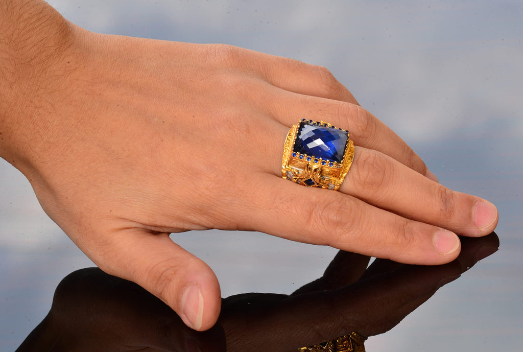 Handmade Zircon Stone Gold Plated Silver Men's Ring - Symbol of Wisdom and Sovereignty — 6