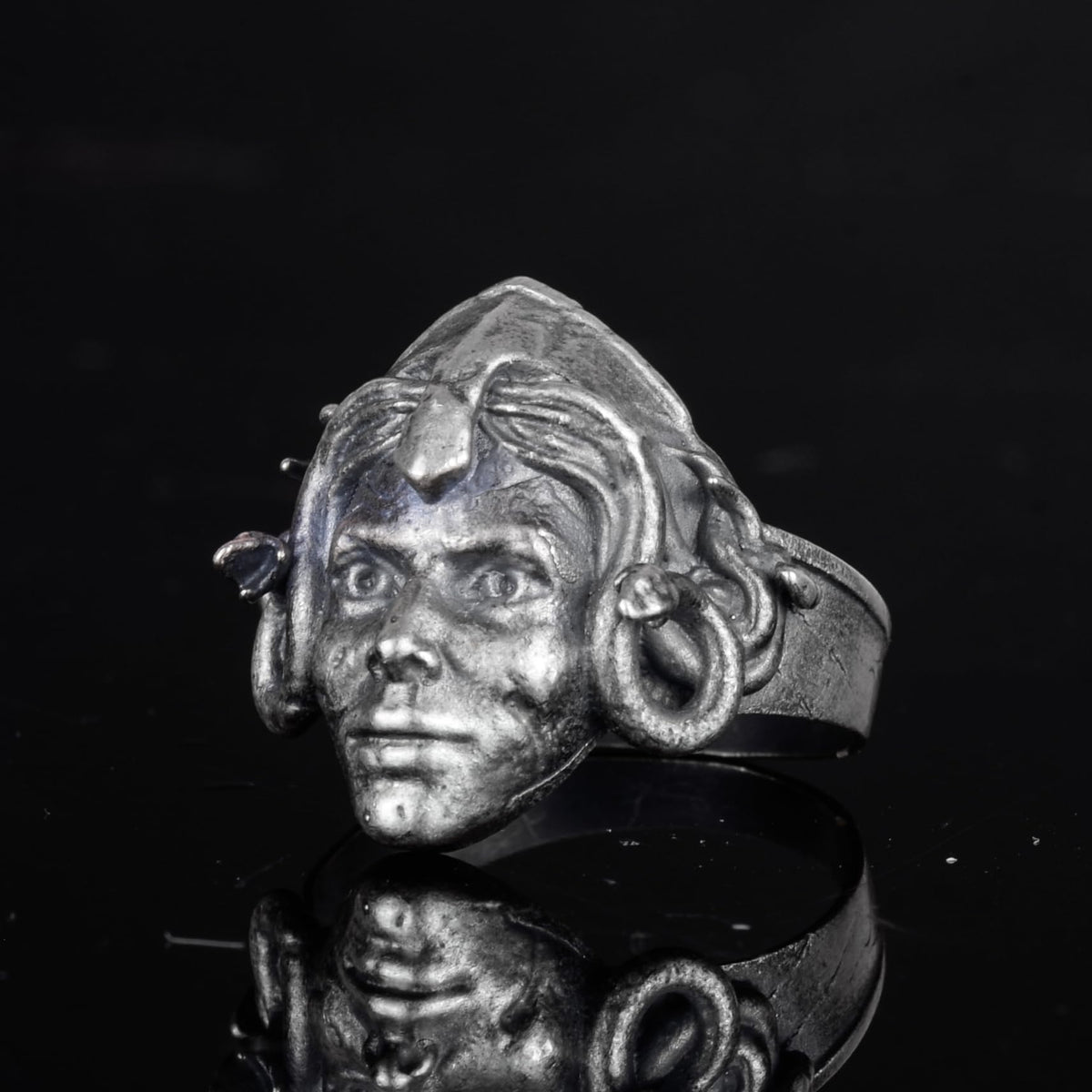KAMBO 925 Sterling Silver Medusa Head Men's Ring – Handmade Mythological Gothic Ring (Silver) — 5