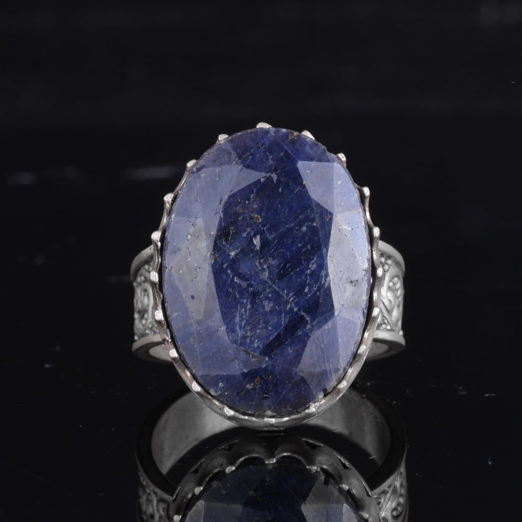 KAMBO Genuine Natural Sapphire Stone Silver Men's Statement Ring – Handmade Vintage Jewelry — 4