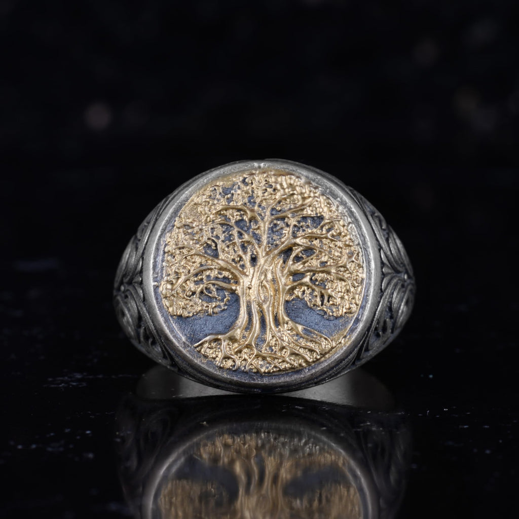 KAMBO Tree of Life Designed 925 Sterling Silver Men's Ring – Handmade Symbolic Spiritual Ring (Gold Plated) — 4