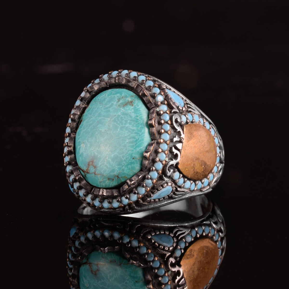 KAMBO Genuine Natural Arizona Turquoise Stone – 925 Sterling Silver Statement Ring – Handmade Men's Jewelry (Style-8) — 5