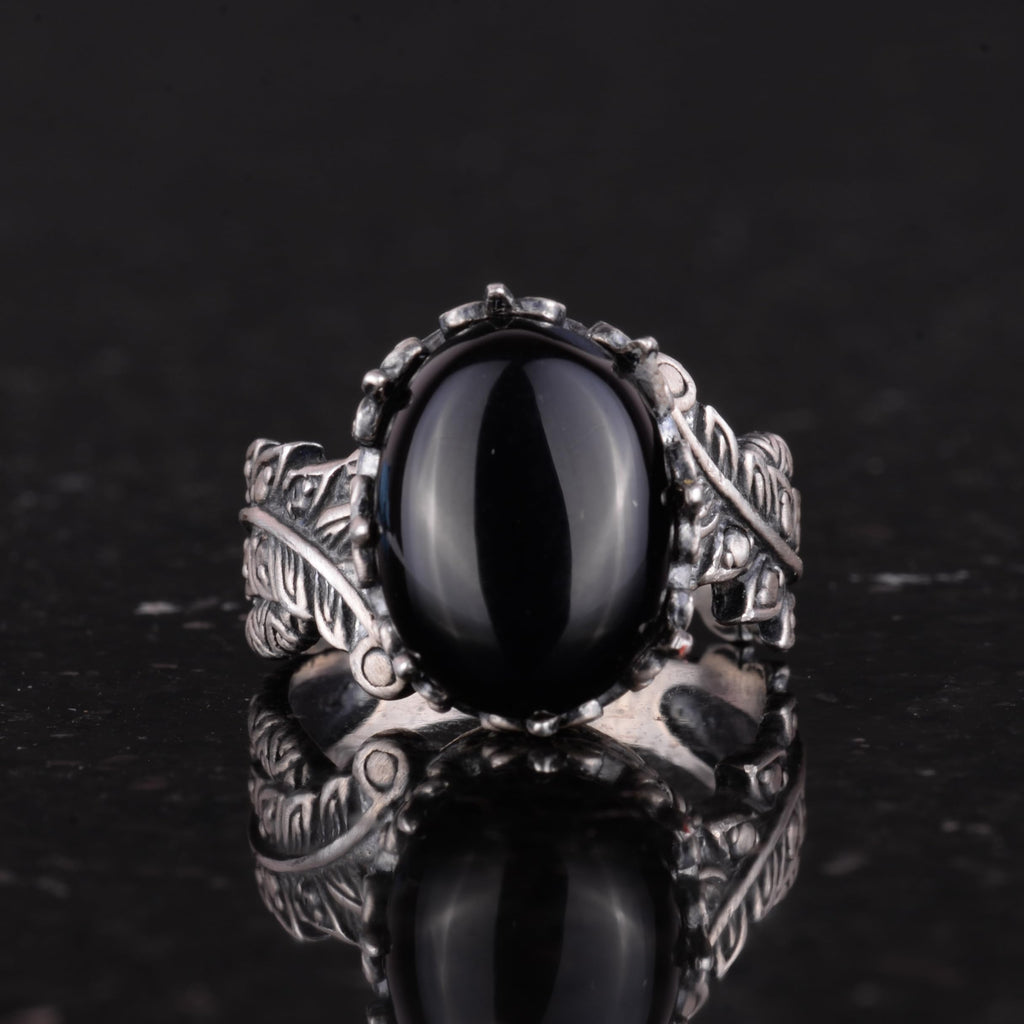 Vintage Bohemian Design Silver Women's Ring with Natural Onyx Stone — 4