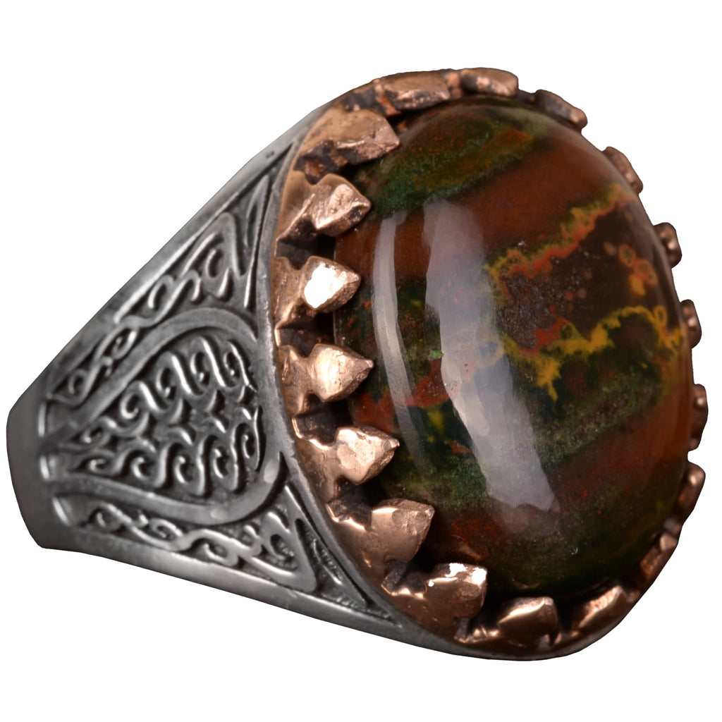 Natural Bloodstone Ring, 925 Sterling Silver, Red