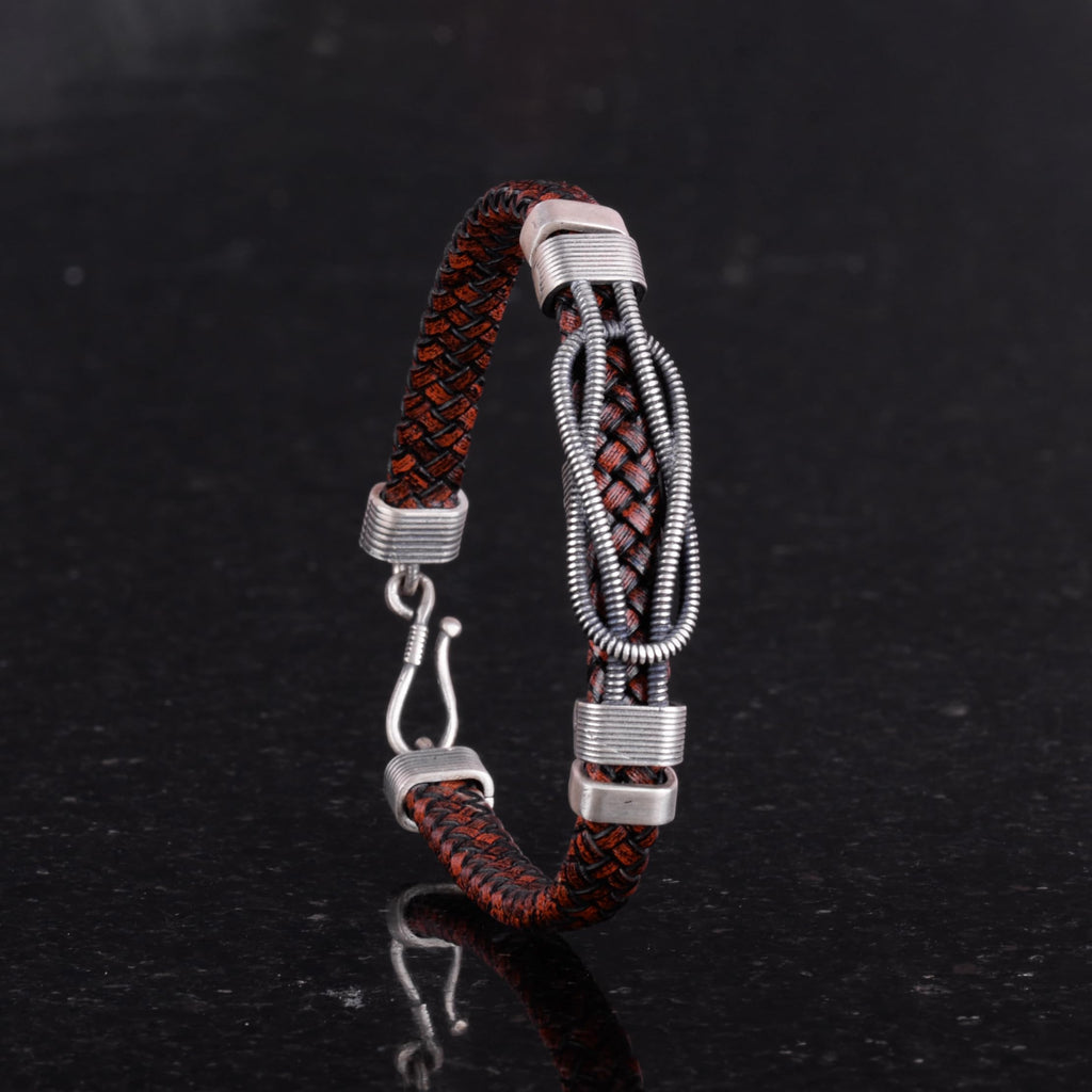 925 Sterling Silver Woven Leather Bracelet — 6