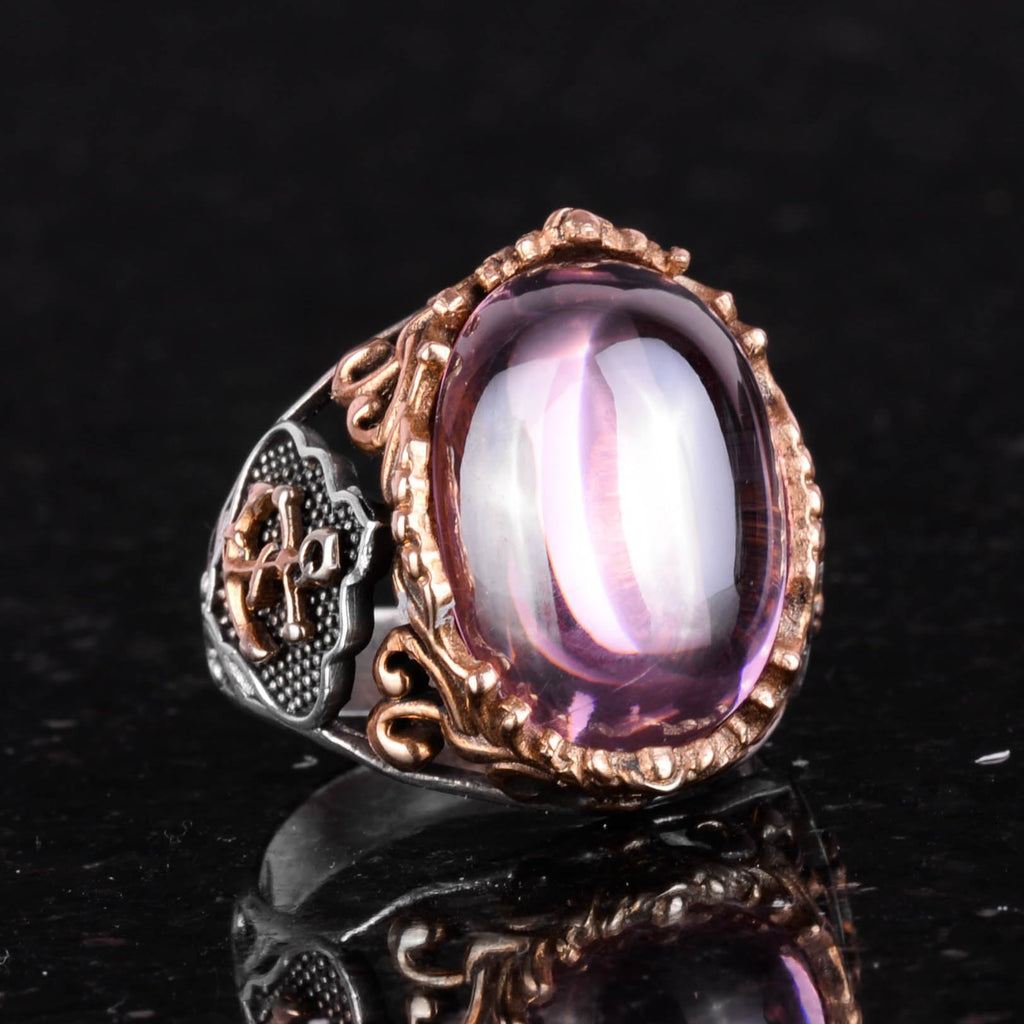 Kambo Synthetic Pink Topaz Stone Sailor Anchor Ring - 925 Sterling Silver Ring — 4