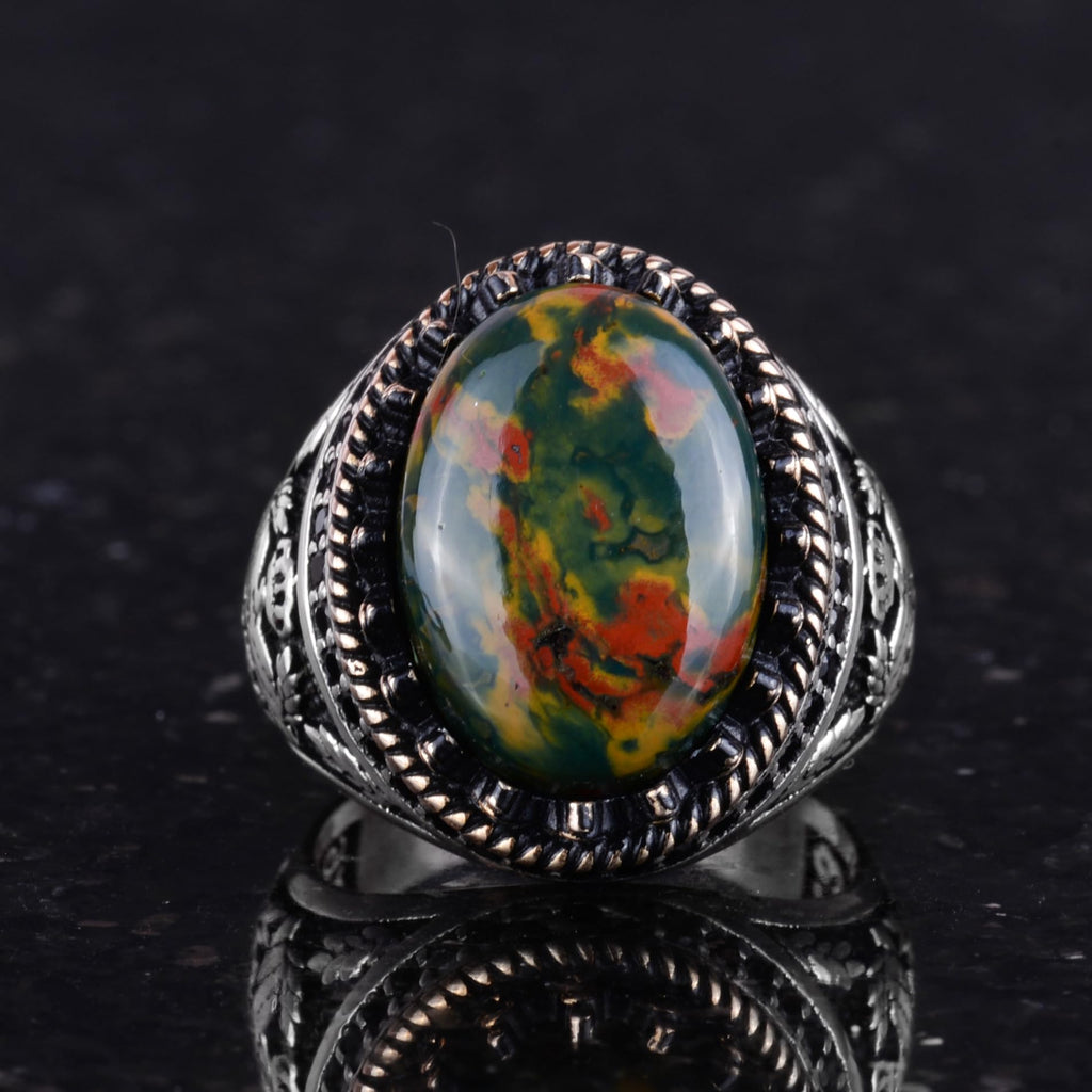 Natural Green Bloodstone Eagle Ring - 925 Sterling Silver — 4