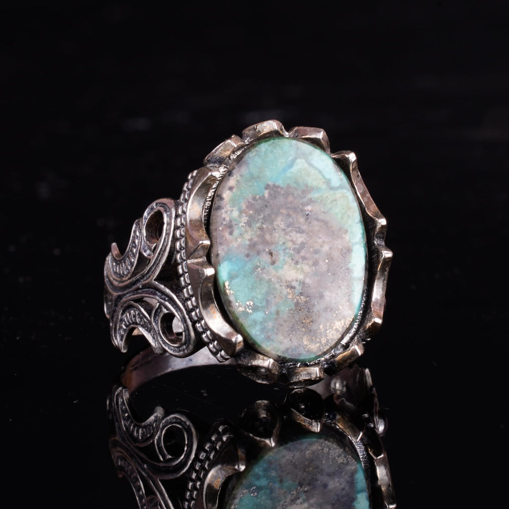KAMBO Men's Natural Arizona Turquoise Stone 925 Sterling Silver Ring – Handmade Vintage Description — 4