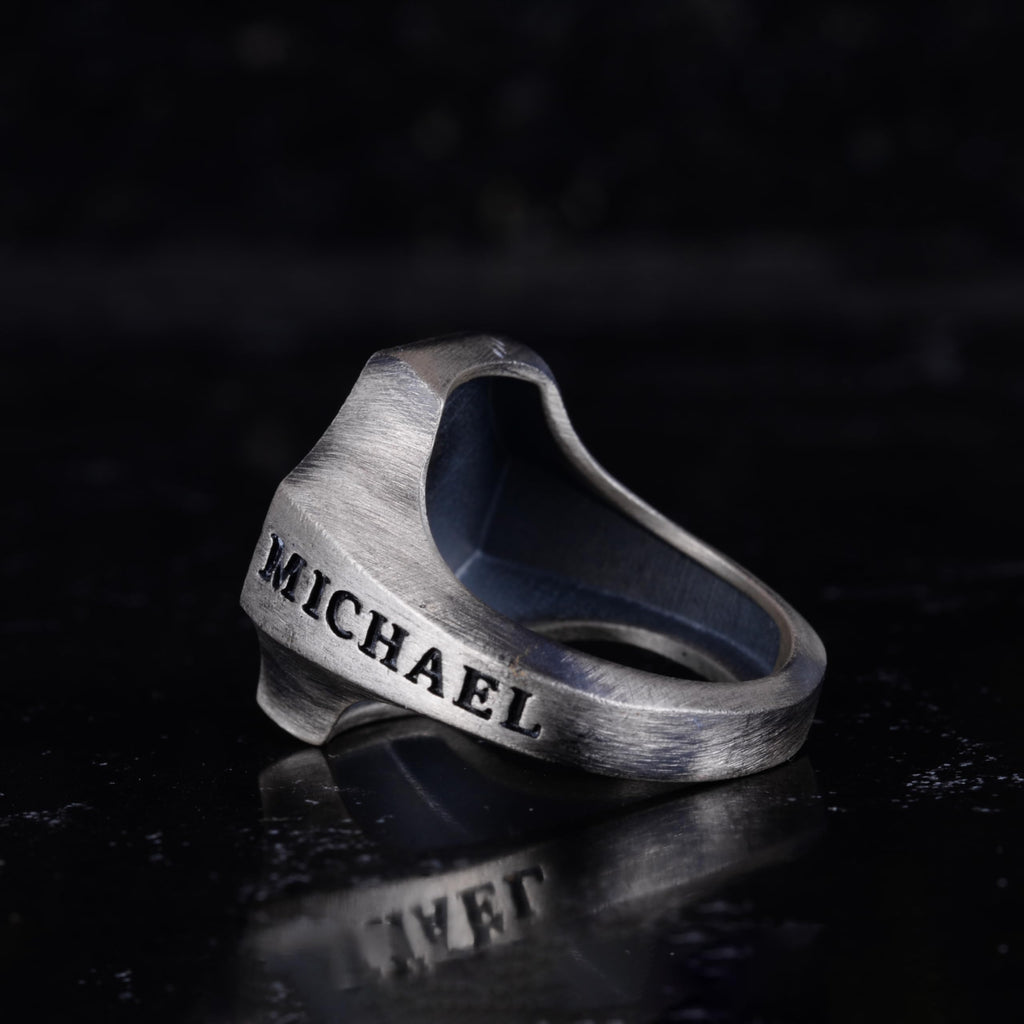 KAMBO St. Michael Archangel Men's Ring – 925 Sterling Silver Gold Plated Design – Handmade Religious Protection Jewelry – Octagonal Shield Statement Ring — 7