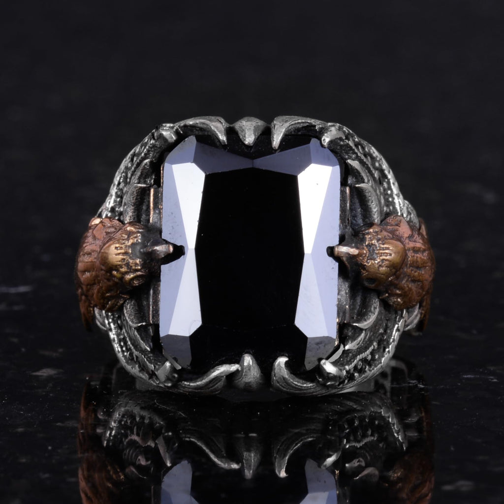 Men's Eagle Symbol Stone Ring - Handmade 925 Sterling Silver — 4