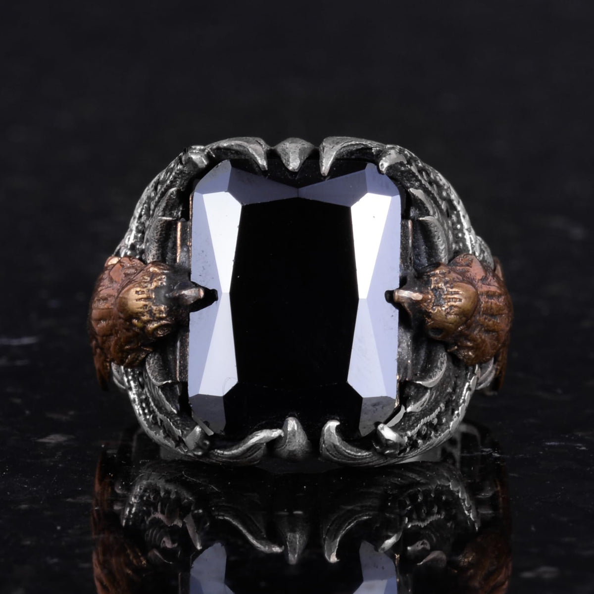 Men's Eagle Symbol Stone Ring - Handmade 925 Sterling Silver — 4