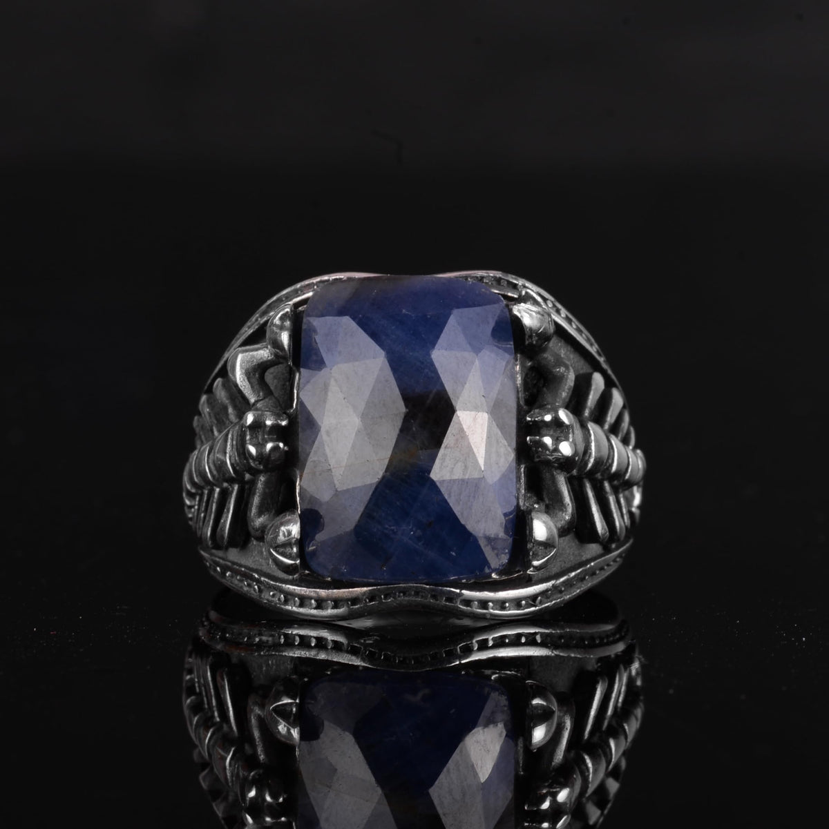 KAMBO 925 Sterling Silver Natural Sapphire Stone Men's Ring – Scorpion Design Handmade Statement Jewelry — 4