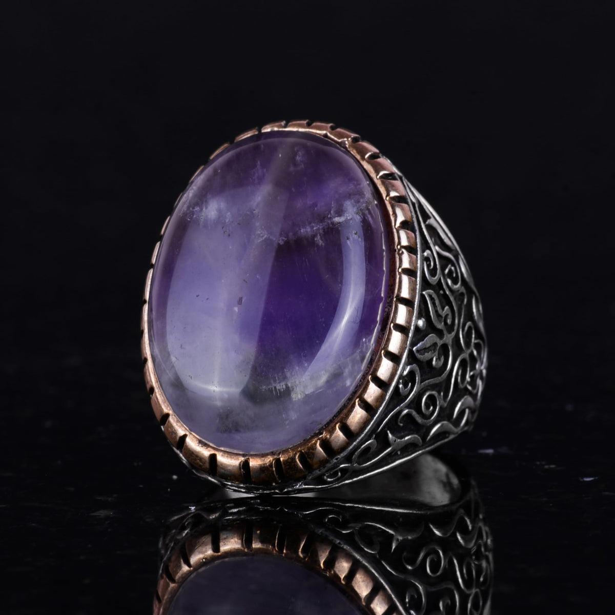 925 Sterling Silver Men's Ring, Natural Amethyst Stone Ring — 4