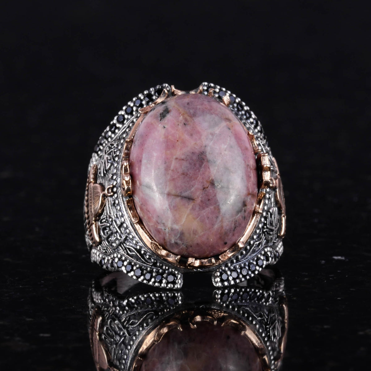 Silver Mosque Ring, Rhodonite Natural Stone Ring — 4
